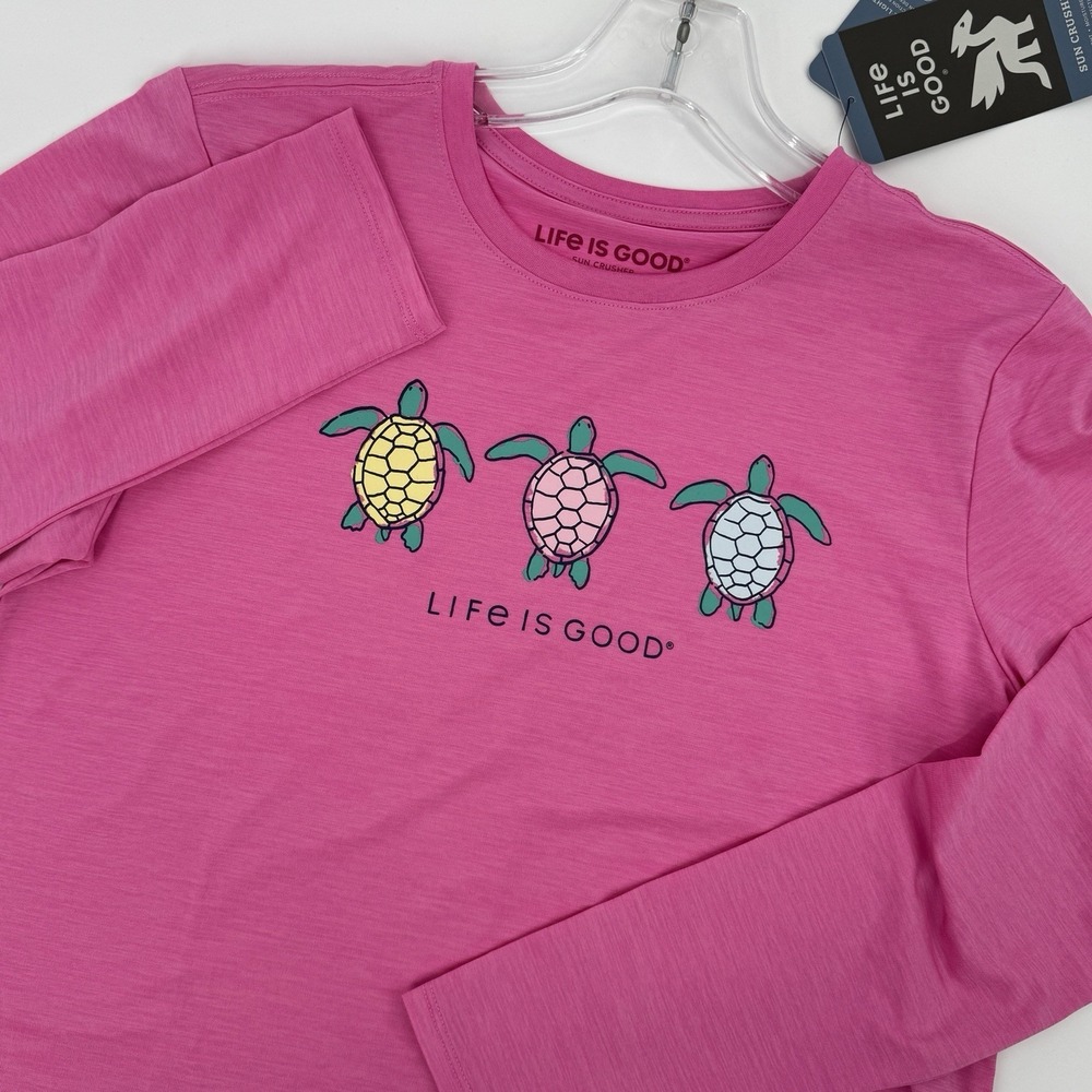 Life Is Good Sun Crusher Long Sleeve Turtle Tee Pink Medium UPF 50+ Women's Med